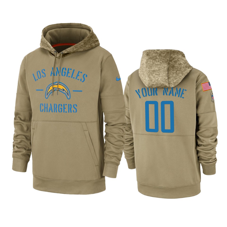 Men's Los Angeles Chargers Customized Tan 2019 Salute to Service Sideline Therma Pullover Hoodie